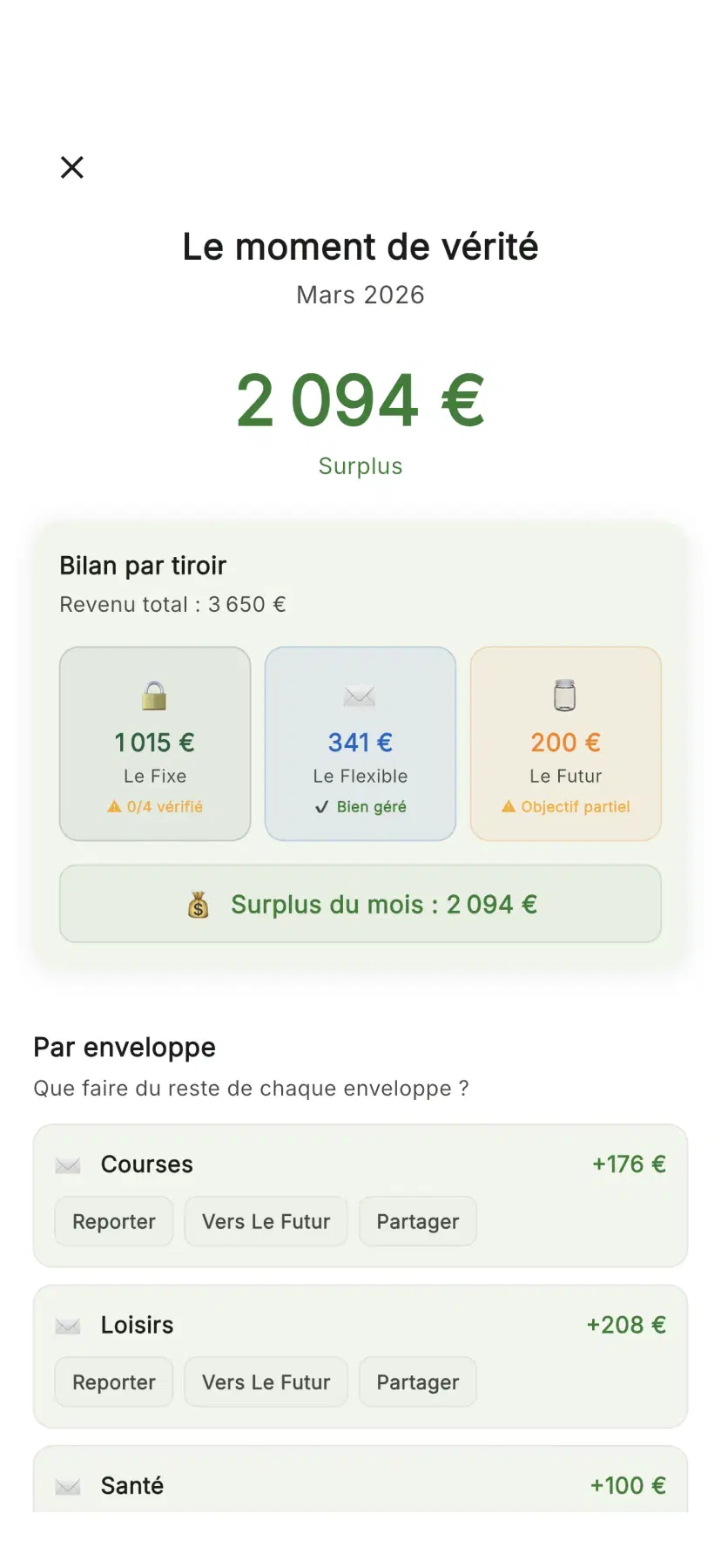 Ecran de cloture de periode avec bilan